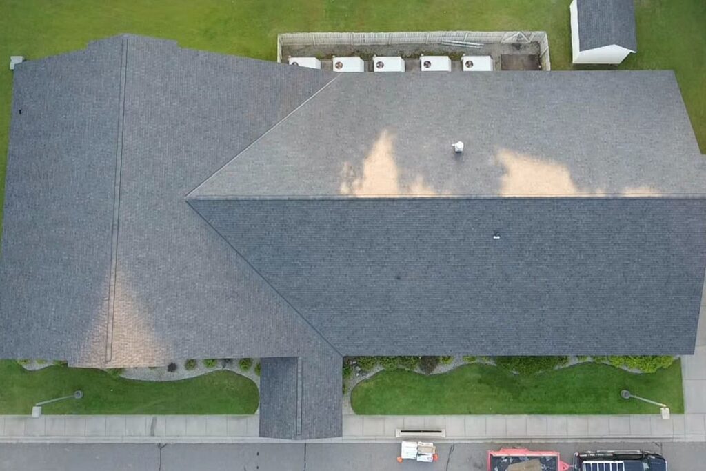 drone shot of church roof