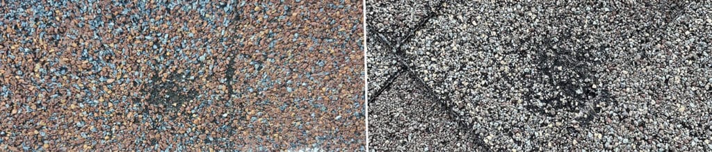 granule loss on asphalt shingles from hail hits