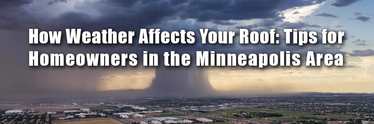 Featured image of how weather affects your roof blog. Show a rain storm system off in the distance over a city.