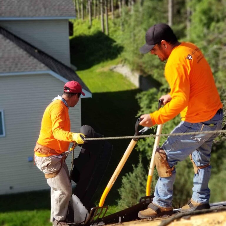 roofers roped off while doing tear off